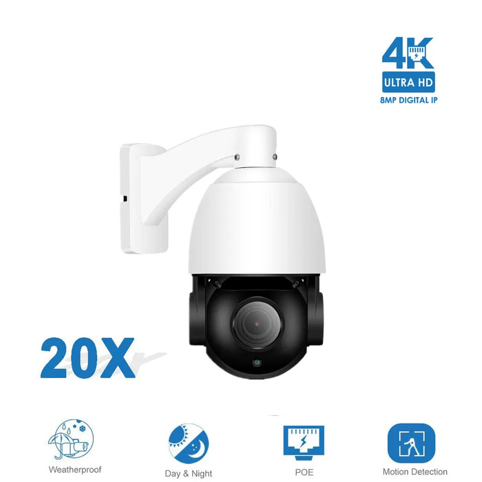 8MP 4K 30X Zoom PoE IP PTZ Camera: Sony Sensor, Motion Detect, IP66, App Access