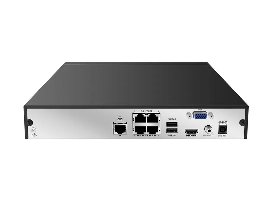4CH 4K 8MP POE NVR, Third-party IP cameras supported 4K resolution recording, 1 SATA HDD up to 6 TB , Support cloud upgrade