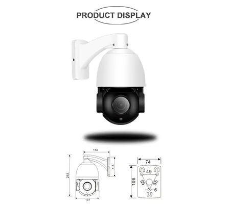 8 MP 4K 30X ZOOM PoE IP PTZ camera, Sony CMOS sensor, Motion Detection, Privacy Mask, compatible with third-party NVR, support Alarm Snapshot to Email, Mobile APP remote access, Lightning protection 4000V, strong water-proof housing IP66