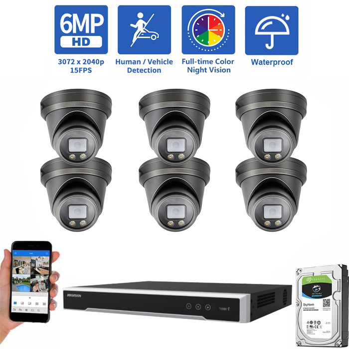 8 Channel NVR Security Camera System with 6 * 6MP IP Turret 2.8mm Fixed Lens Camera, Human Detection, Built-In Microphone, PoE