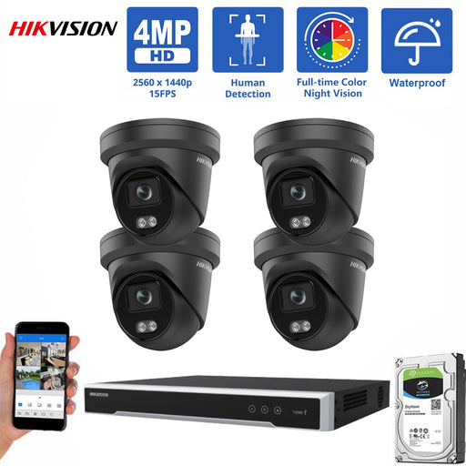 Hikvision ColorVu 8CH NVR: 4x4MP Turret Cameras, Human Detect, 2TB HDD, PoE