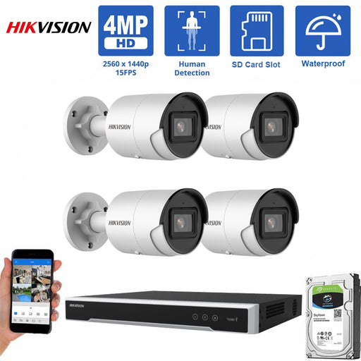 Hikvision 8CH NVR System: 4x4MP Turret Cameras, Human Detection, Mic, 2TB HDD, PoE