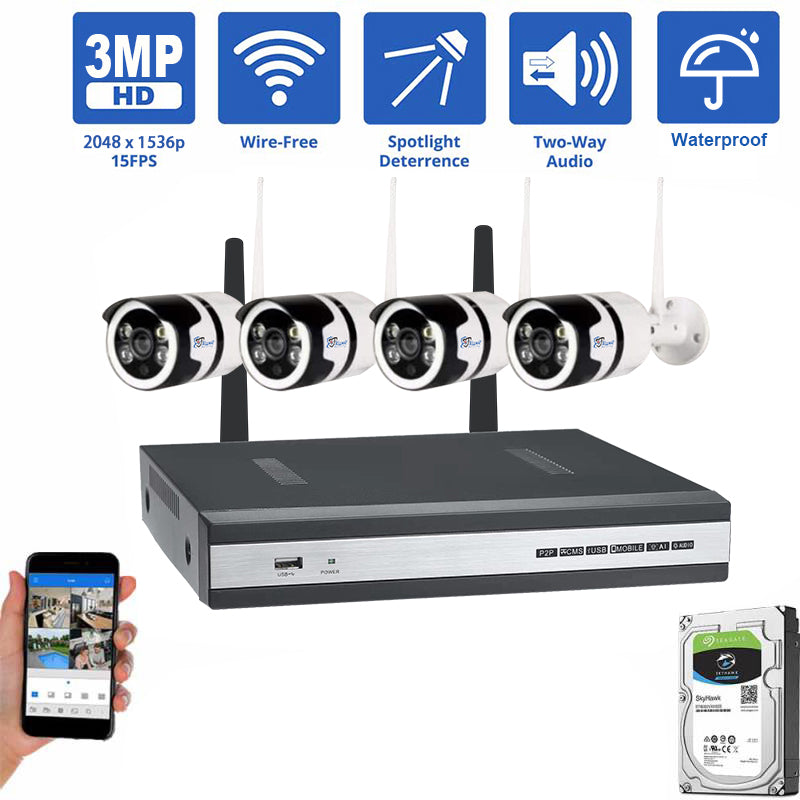 Dual Wi-Fi,2-Way Audio】 2K WiFi Security Camera System,3 Megapixels,E