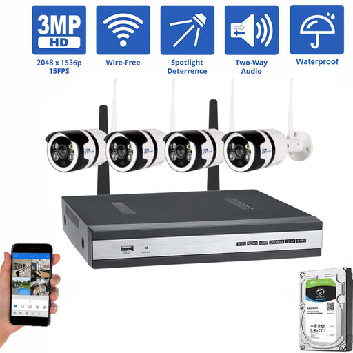 Dual Wi-Fi 2K Security Camera System: 3MP, 8CH NVR, 1TB HDD, IP66, Motion Alert