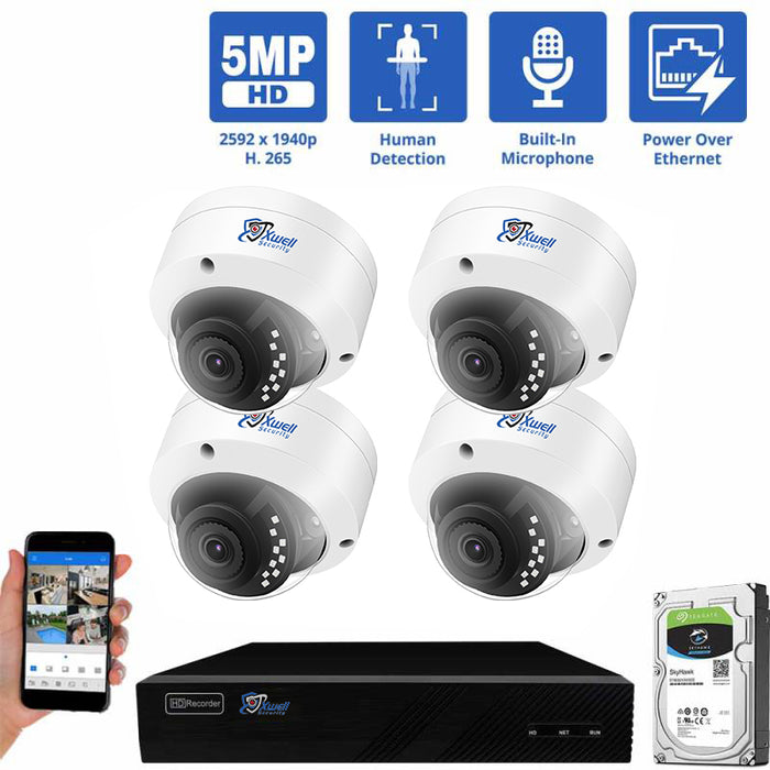 8 Channel NVR Security Camera System with 4 * 5MP IP Dome 2.8mm Fixed Lens Camera, 15 AI Smart Functions, Human Detection, Built-In Microphone,2TB HDD  PoE