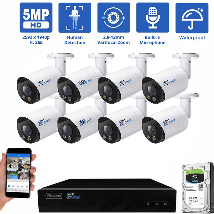 8 Channel NVR Security Camera System with 8 * 5MP IP Bullet ZOOM 2.8mm-12mm Fixed Lens Camera, Human Detection, Built-In Microphone, PoE Rated 4.50 out of 5 based on 10 customer ratings And 2TB HDD