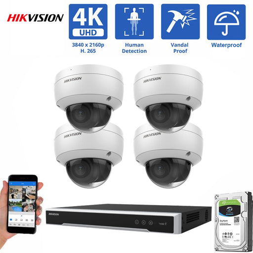 Hikvision 8CH NVR System: 4x4MP Turret Cameras, Human Detection, Mic, 2TB HDD, PoE